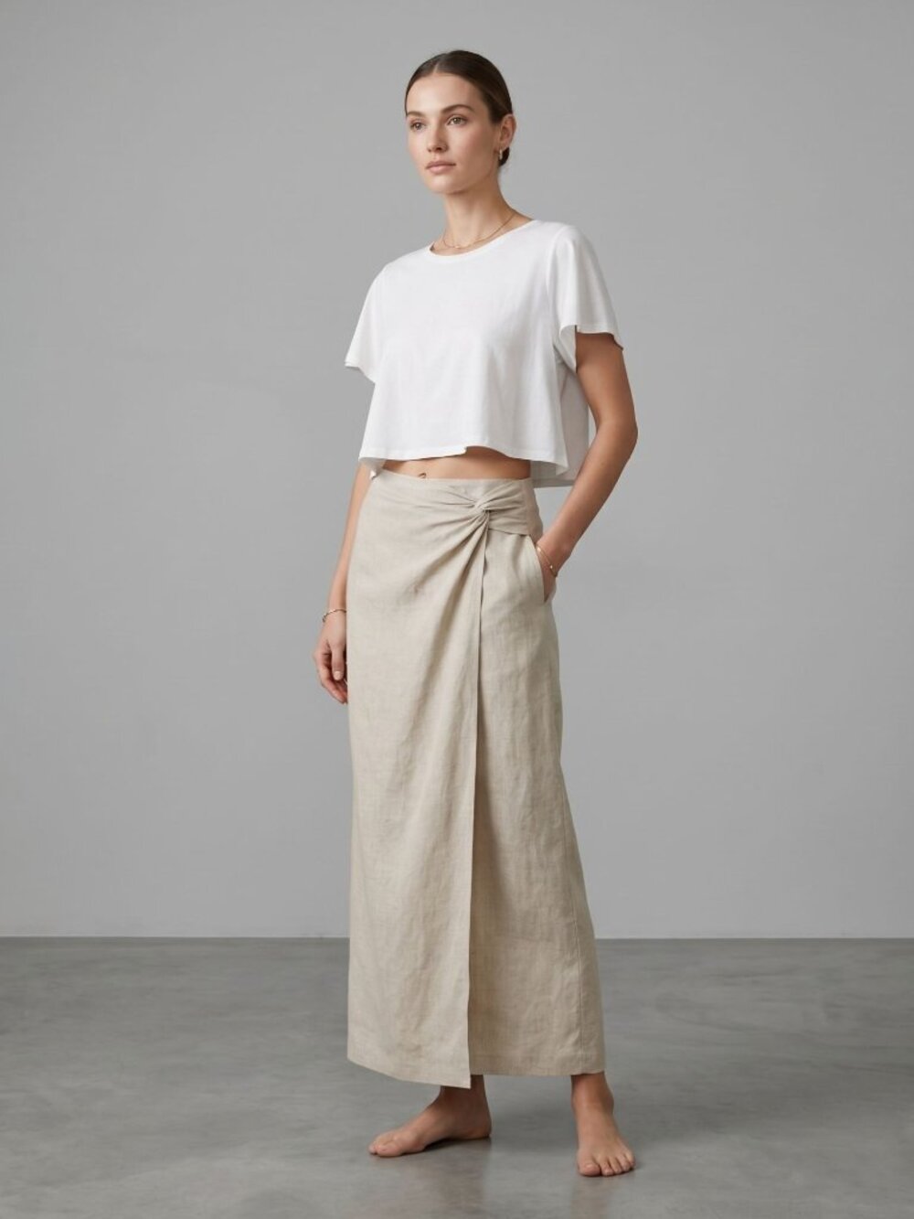 Lisa Maree Linen Tan Beige long Skirt Sz S Linen Blend Wrap Style NWT - Picture 11 of 15